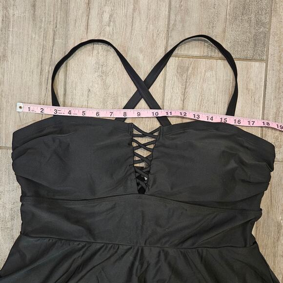 Torrid Wireless Lattice Front Swim Dress Womens 2 US 18 / 20 Black Skater Plus - Picture 6 of 14